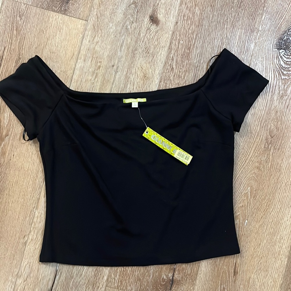 Gianni Bini Black Globe Trotter Top Black Large NWT